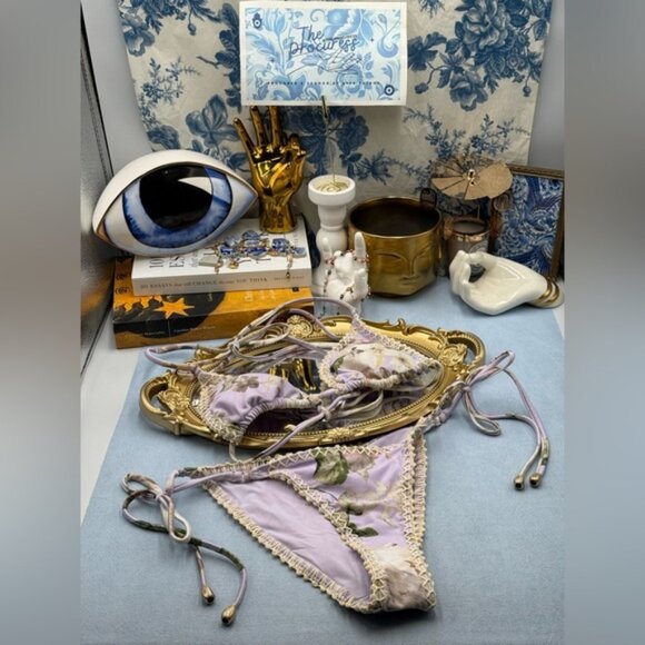 🆕 ZIMMERMANN 🧿 NWOT Acacia Crochet Edge Bikini, Lilac Floral MIX SZ 0/1 US 2/4 - Picture 11 of 16